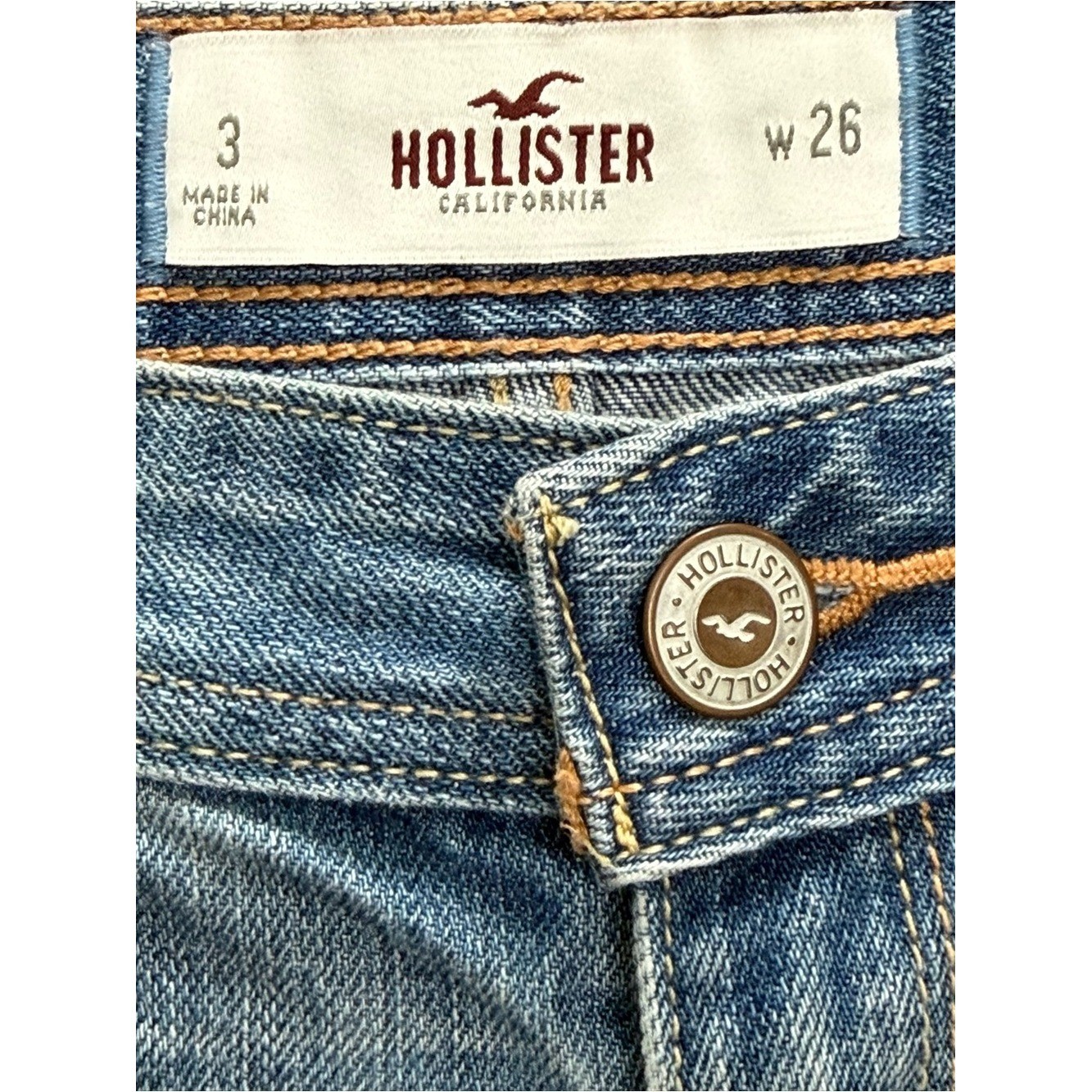 Y2K Hollister Low Rise Distressed Denim Short Size 26 Rhinestone