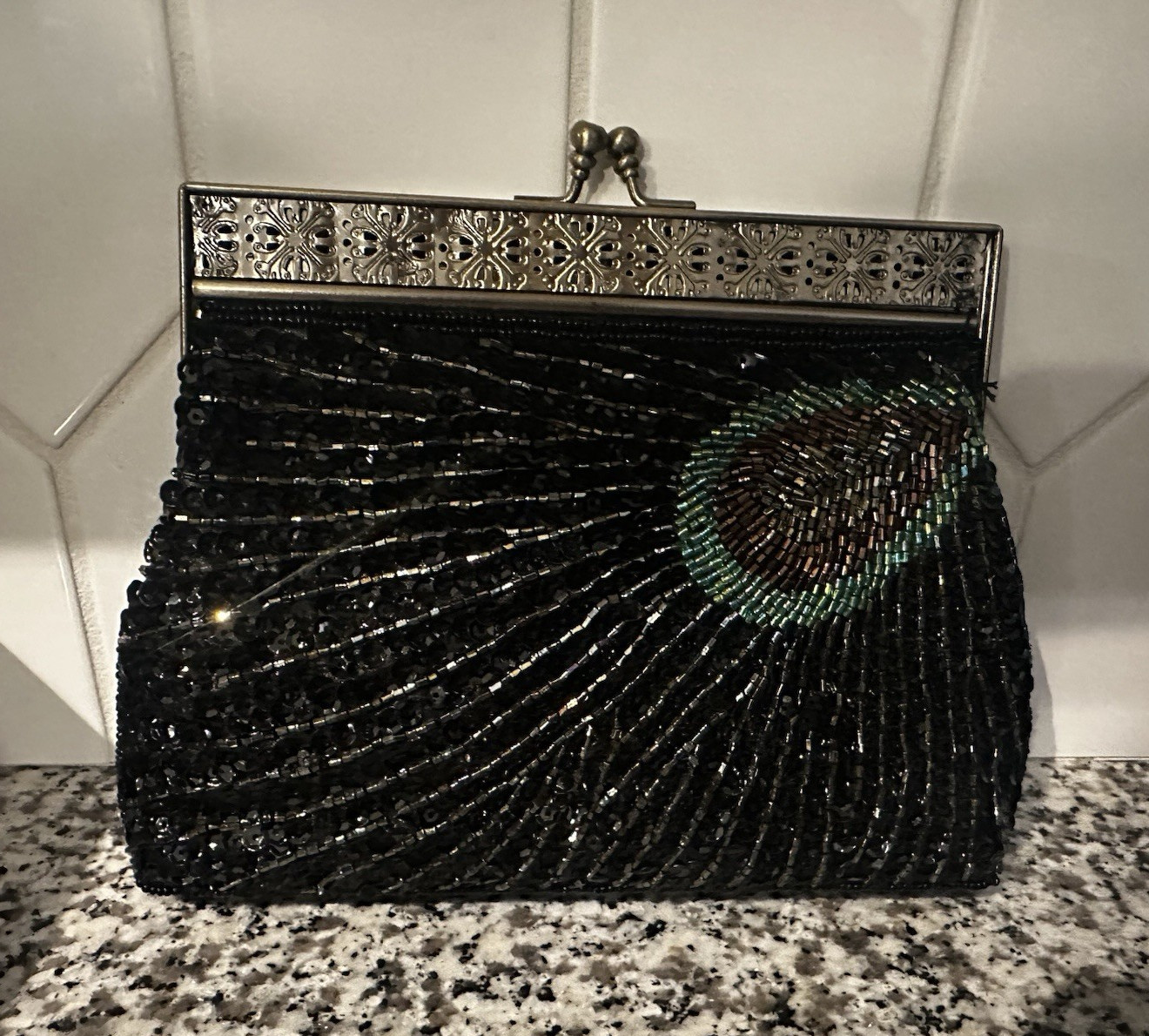 Beaded Evening Bag Peacock Design Special Occasion Women