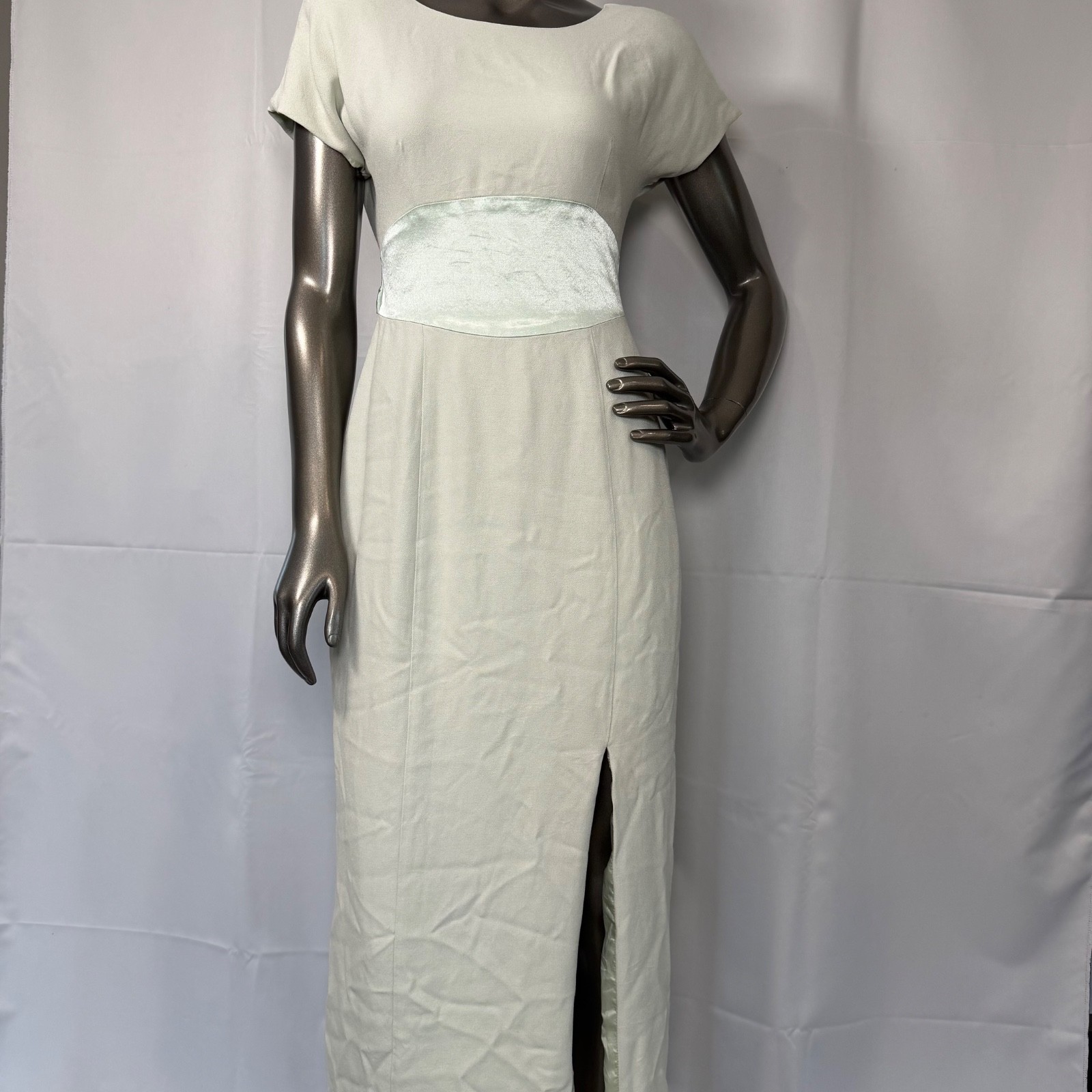 Caren Design Co Mint Green Rayon Formal Maxi Dress Size 4 Empire Waist Satin