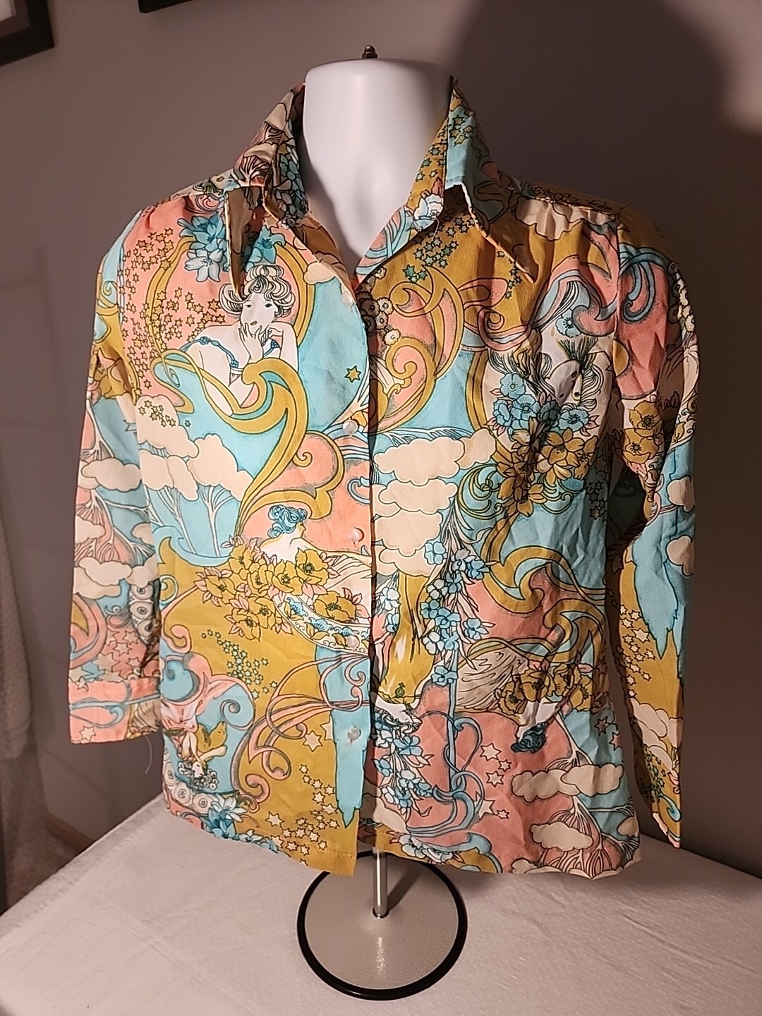 Vintage Women’s Button Up Oriental Style Design Size 34 Made In Korea