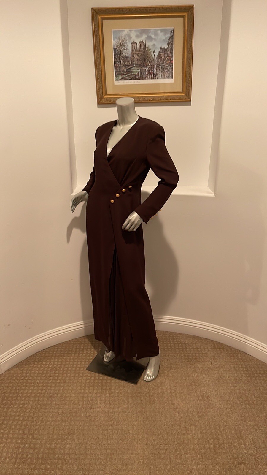 VINTAGE 1980’S ESCADA COUTURE SILK BROWN DRESS SIZE IT 38
