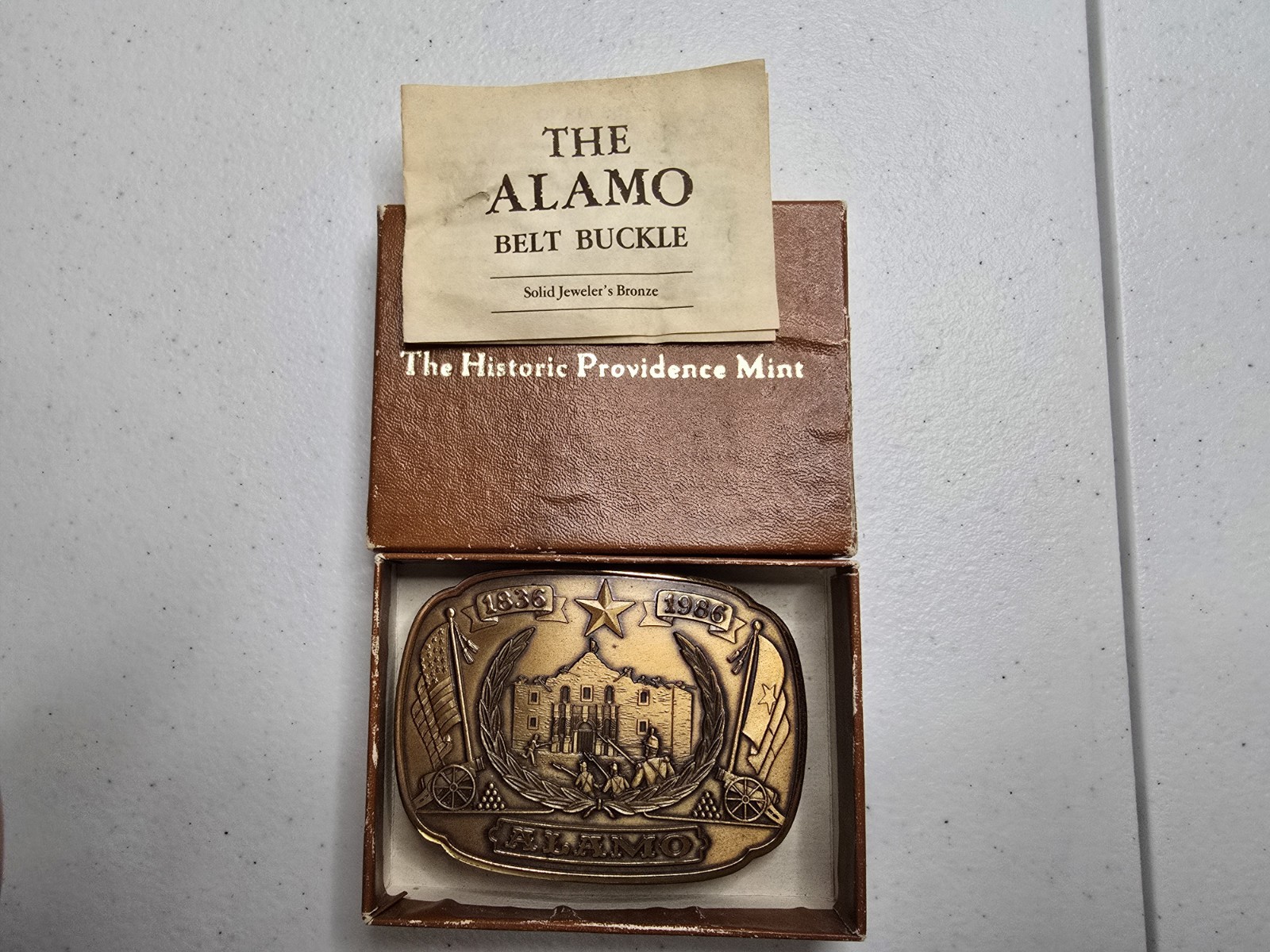 Historic Providence Mint Alamo 150th Anniversary Bronze Belt Buckle & Box