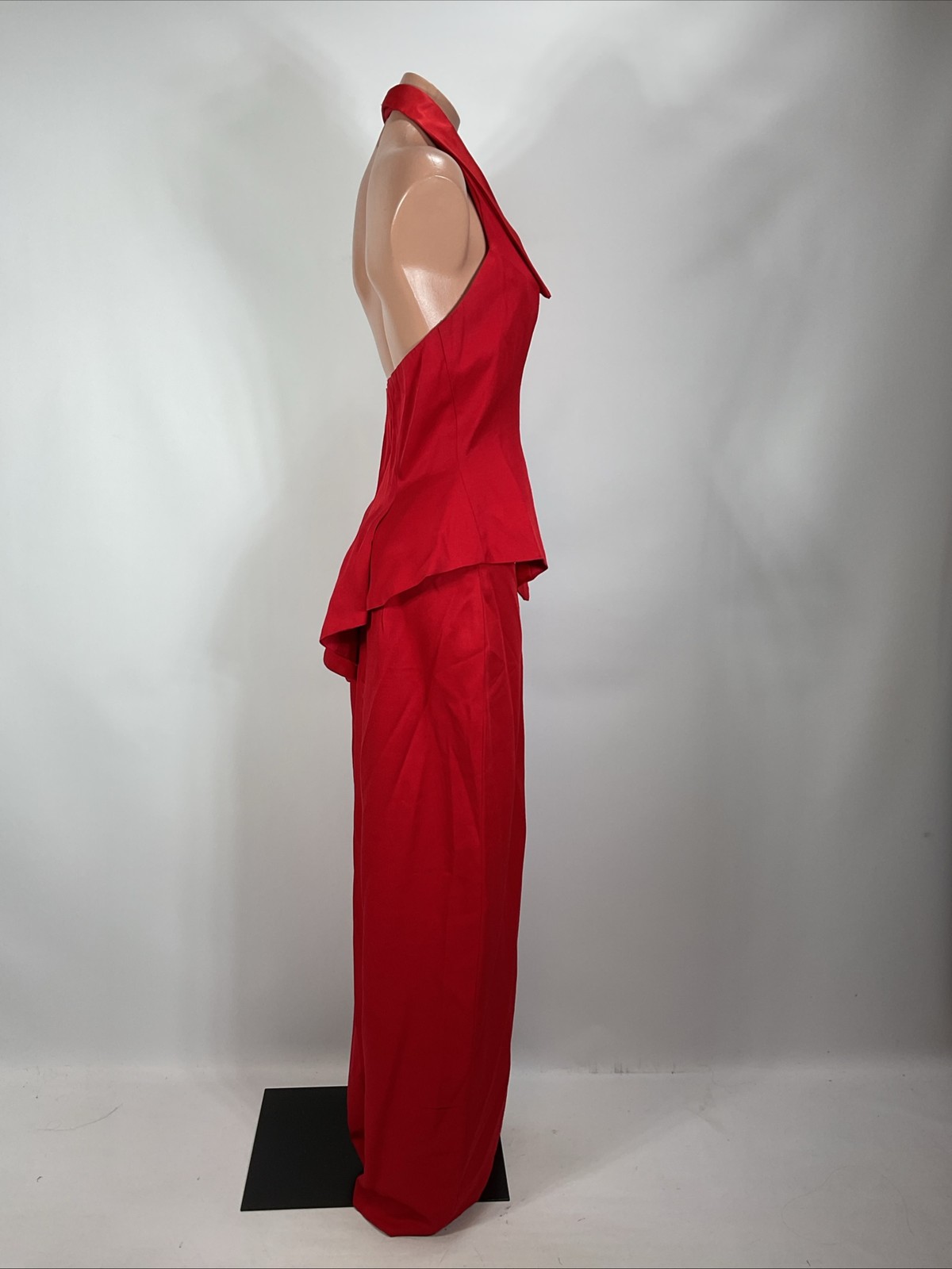 Vintage 80s Red Halter Tuxedo Evening Gown 2pc Set Mother Party Prom Evening 14