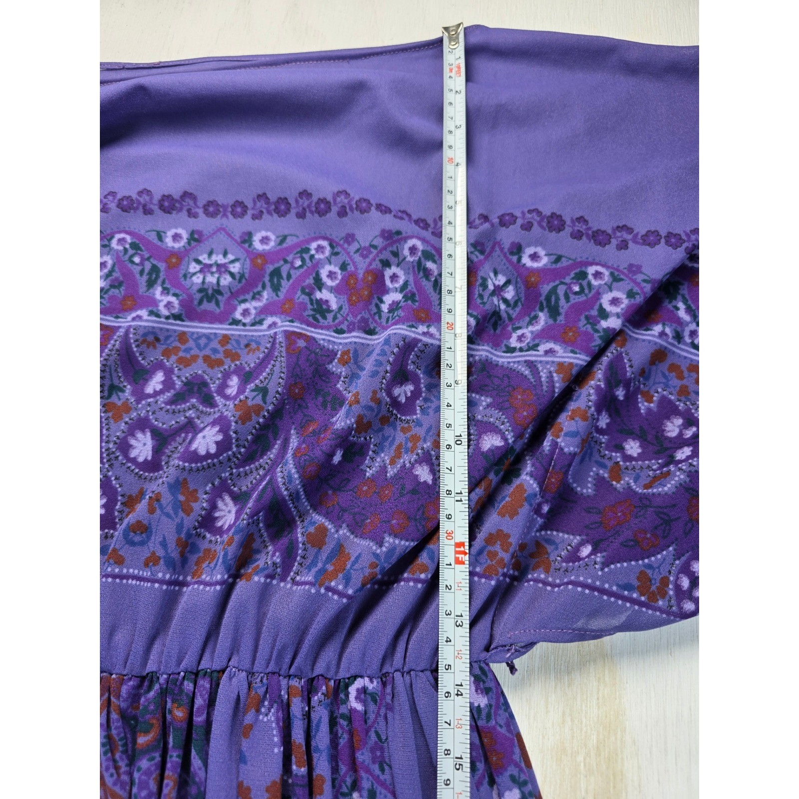Vintage Purple Paisley Boho Midi Dress Angel Sleeve Western CottageCore Festival