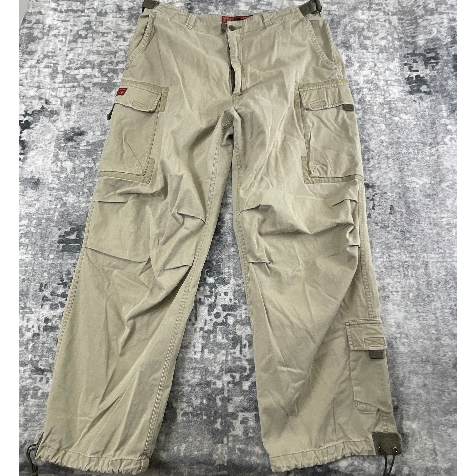 Vtg Abercrombie & Fitch XL 40×30 Cargo Pants Y2K Baggy Khaki Tan Paratrooper