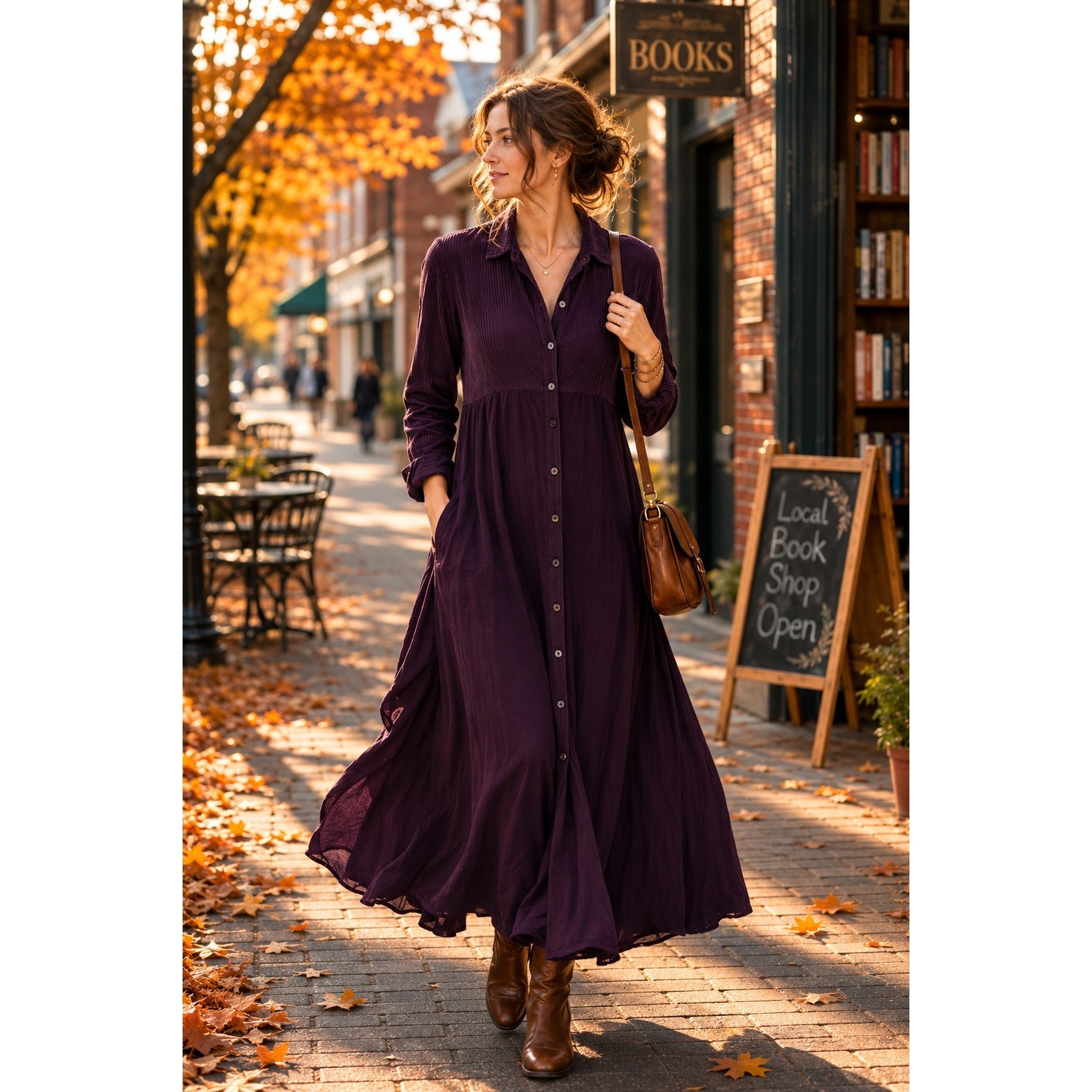VTG! 90s Studio Ease Purple Tencel Maxi Shirt Dress Womens 8 Long Sleeve Boho
