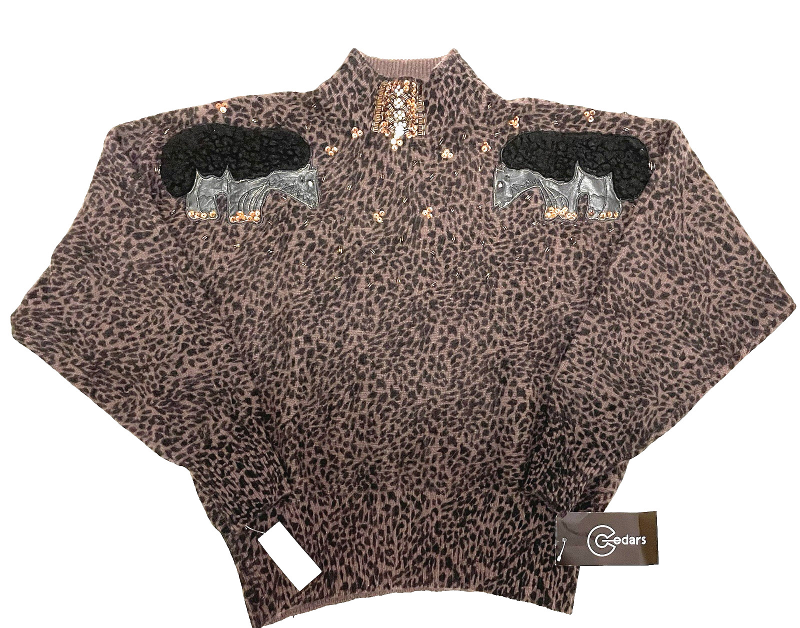 VTG Epic 90s NOSWT Wool Angora Leather Streetwear Statement Beaded Sweater md/l
