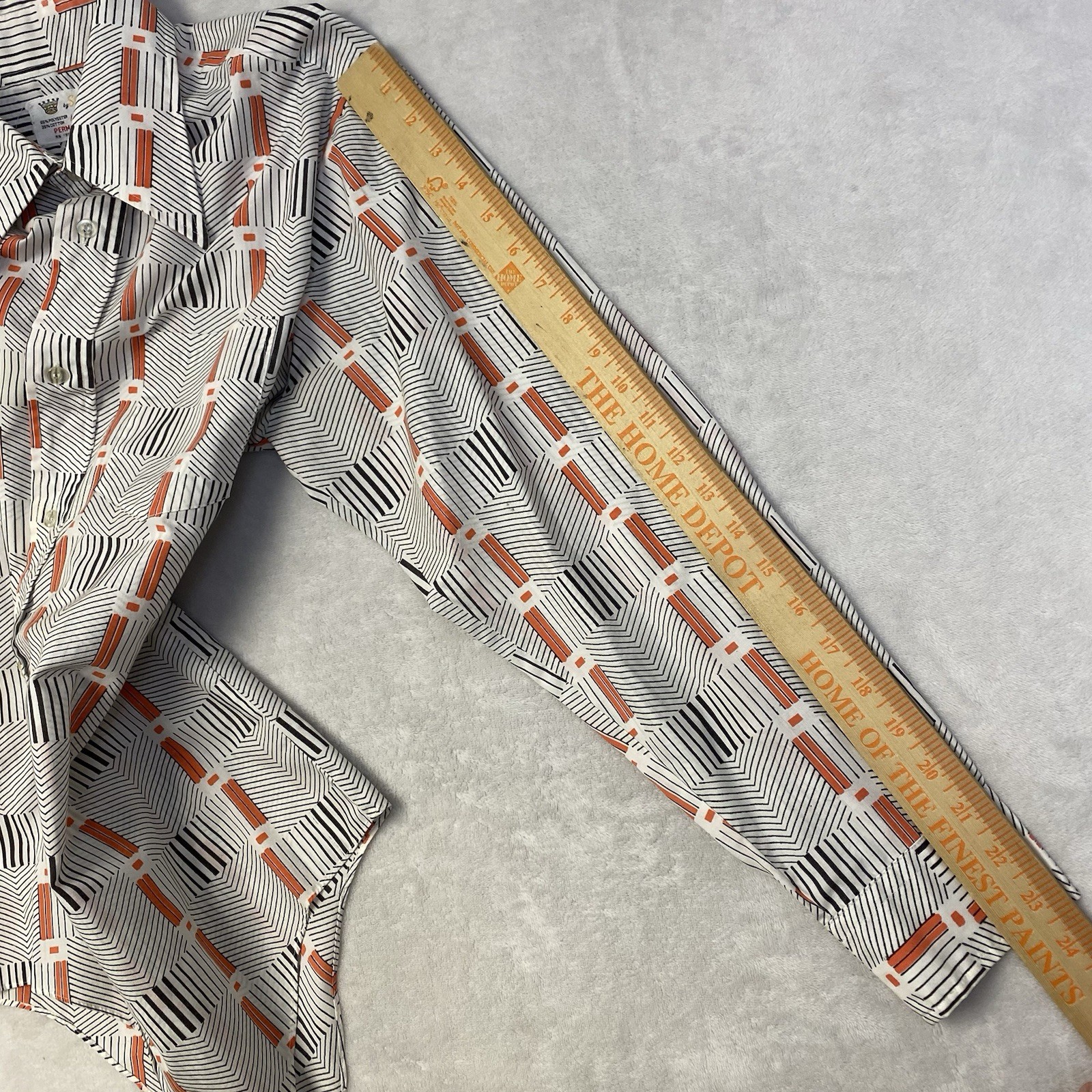 Vintage Stylewise Men’s 15.5 70s geometric print LS button up shirt White