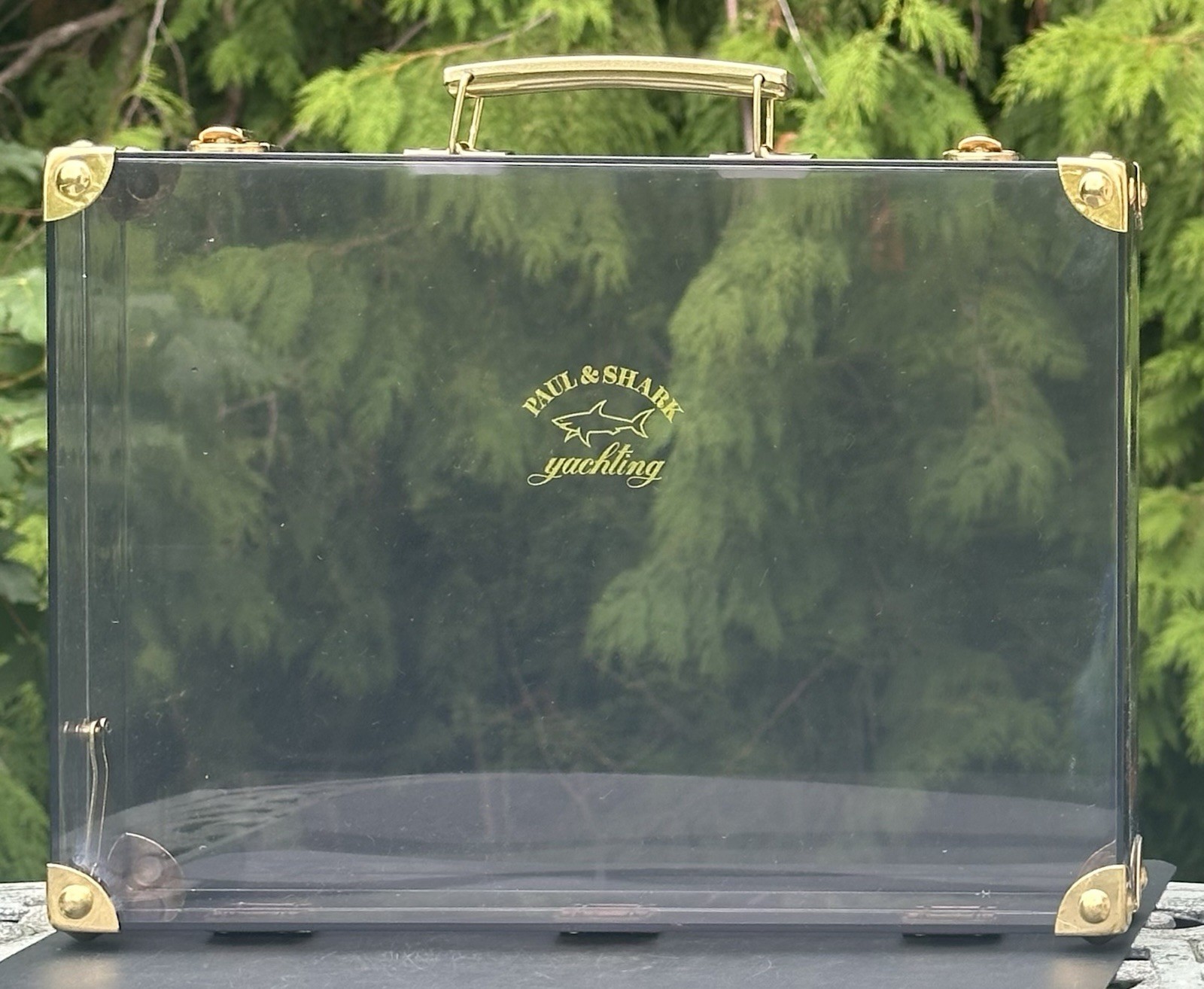 Vintage Paul & Shark Yachting Clear Smoke Gray Black Plastic Box Briefcase