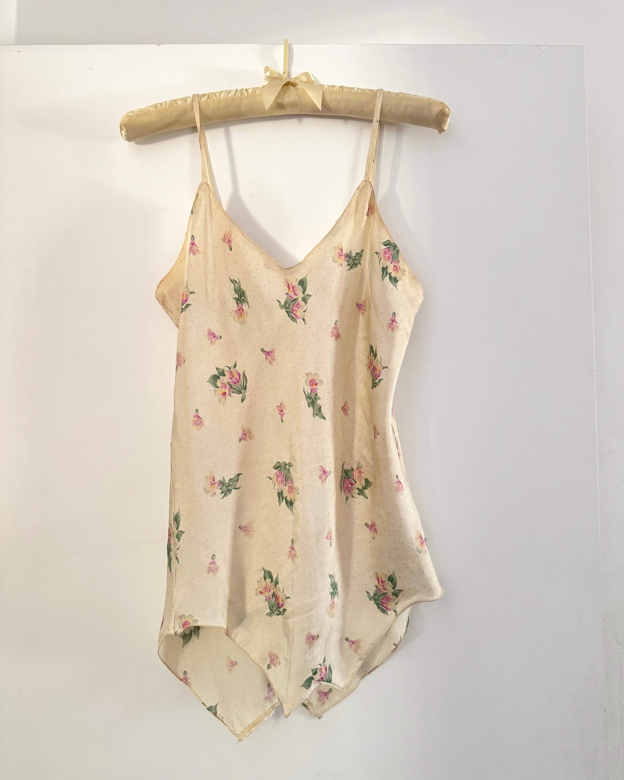 Vintage 70s Joseph Magnin Cream/Yellow Silk Floral Tank Top | Size XS-S