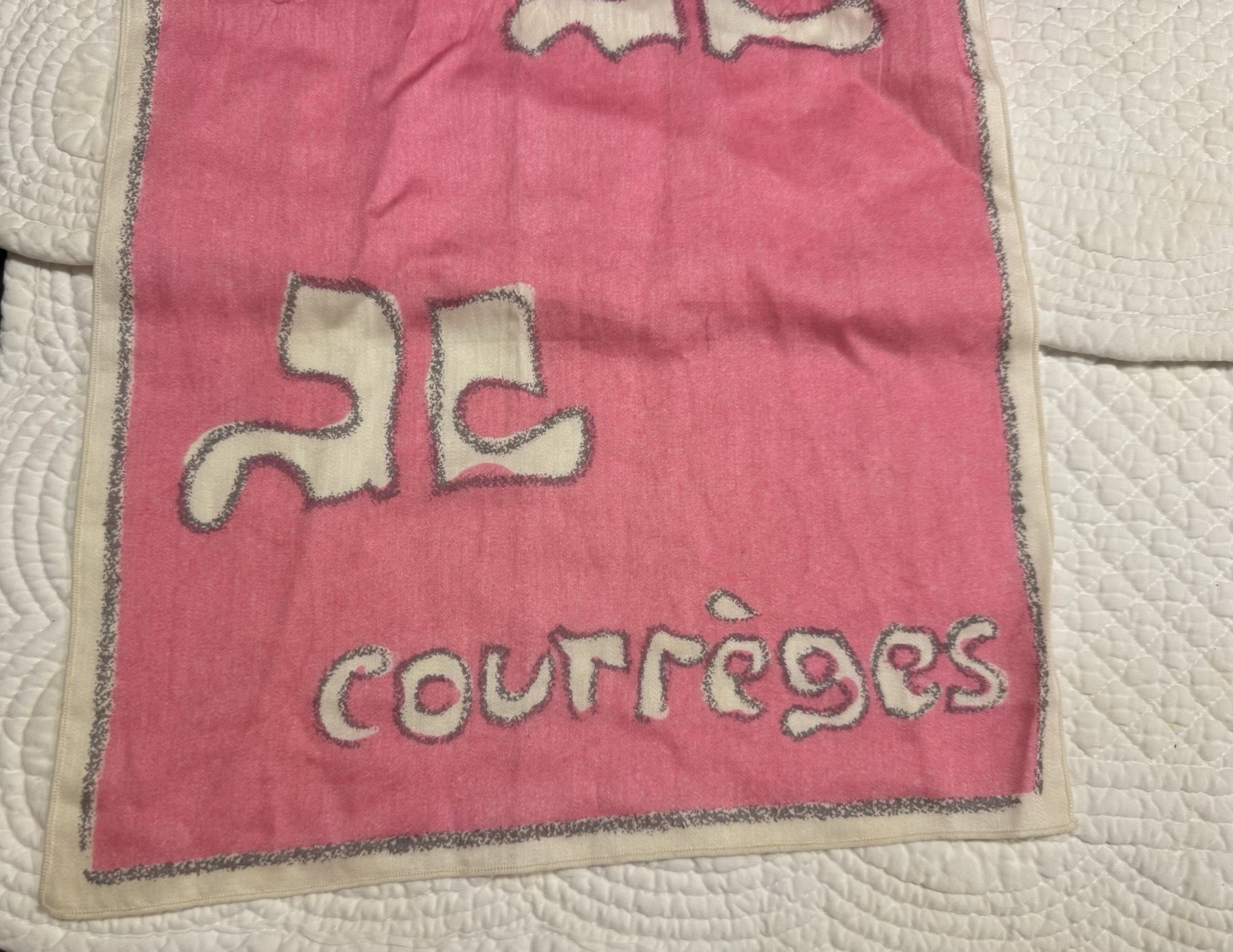 Courreges Cotton Scarf Pink Monogram Logo Vintage