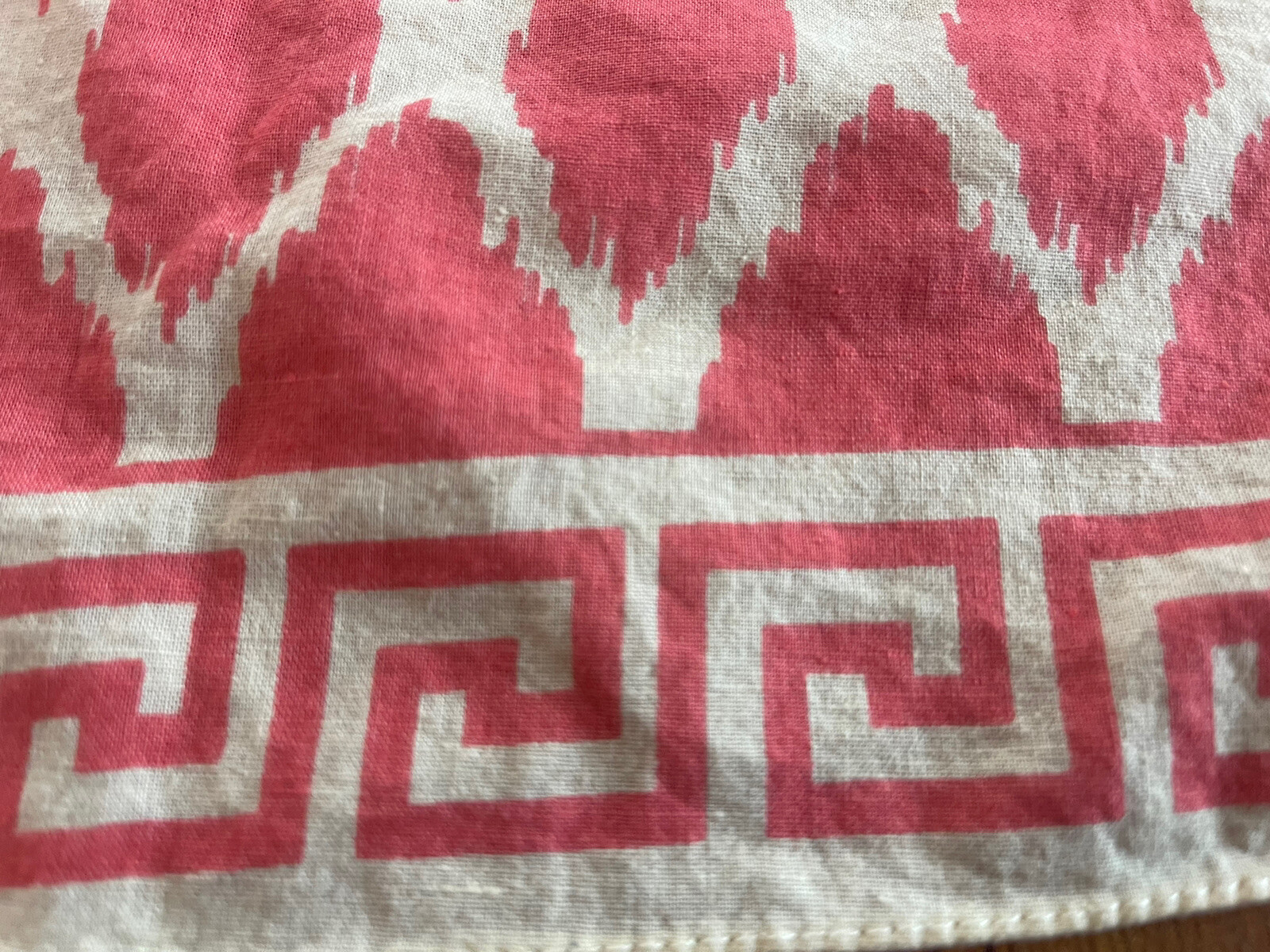 Vintage Coral Pink Cream Bandana Greek Key Diamond Print 19.5”x20.5”