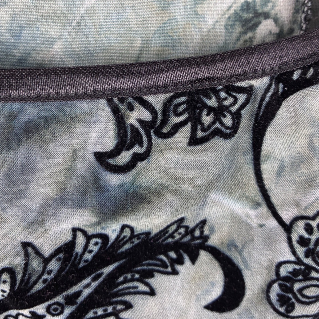 Y2K Fairy Grunge Black Burnout Velvet Top XL Floral Boho Bell Sleeve Whimsigoth
