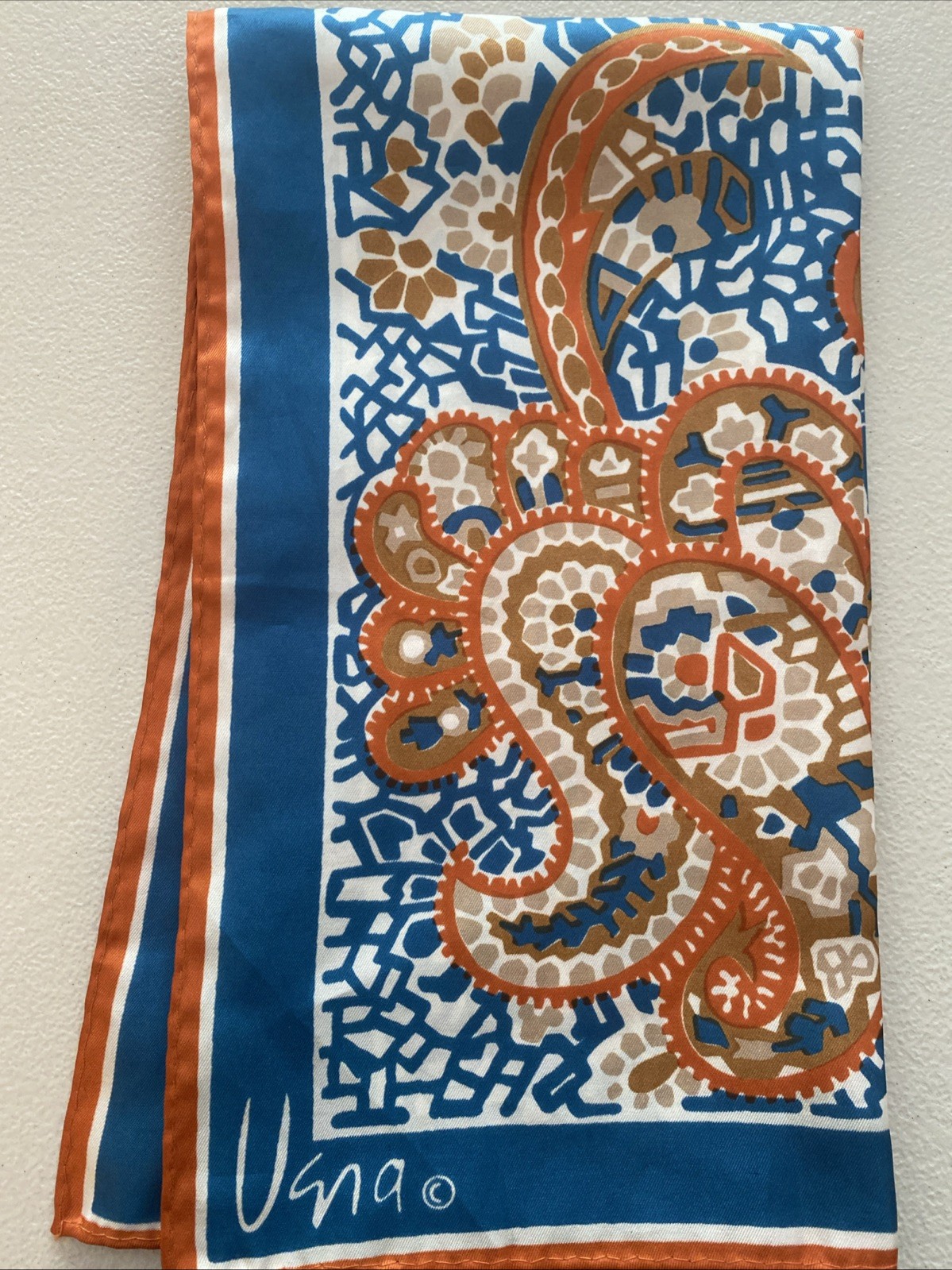 Vintage Vera Neuman Square Blue And Orange & White, Paisley Print
