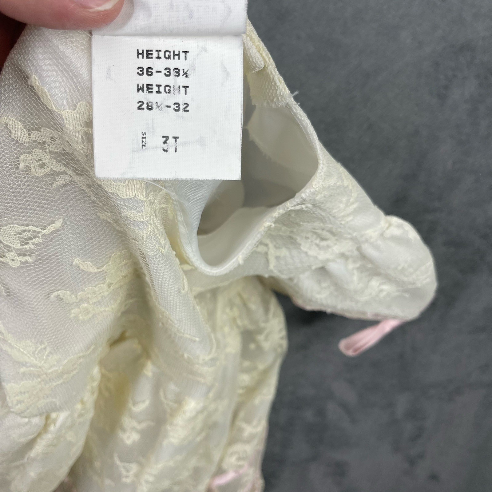 Vintage Baby Sheer Dress Girls 3T Pink Floral White Lace Bow Ribbon Party 70s