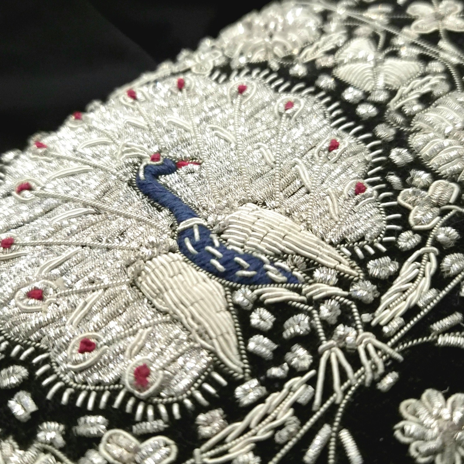 VTG embroidery clutch peacock zardozi evening bag belt set metallic velvet purse
