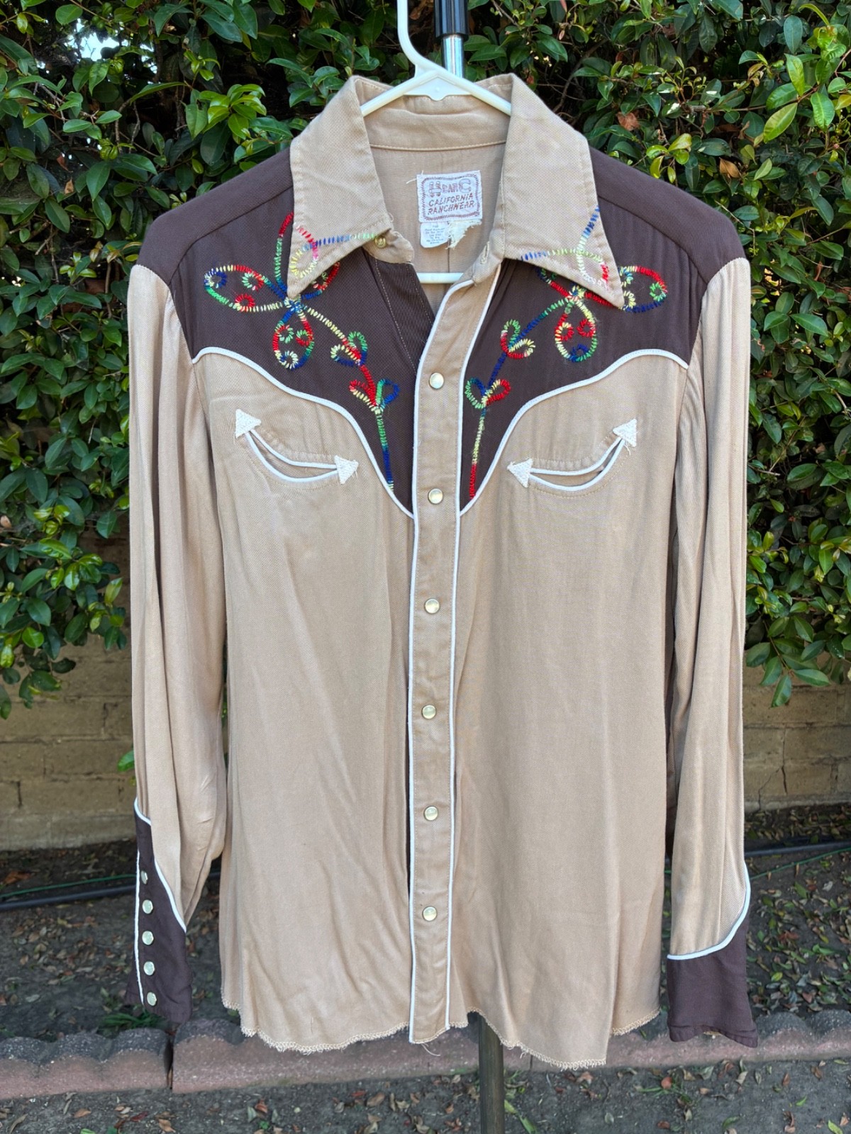 Vintage 1960’s H Bar C Embroidered Gabardine Pearl Snap Western Shirt