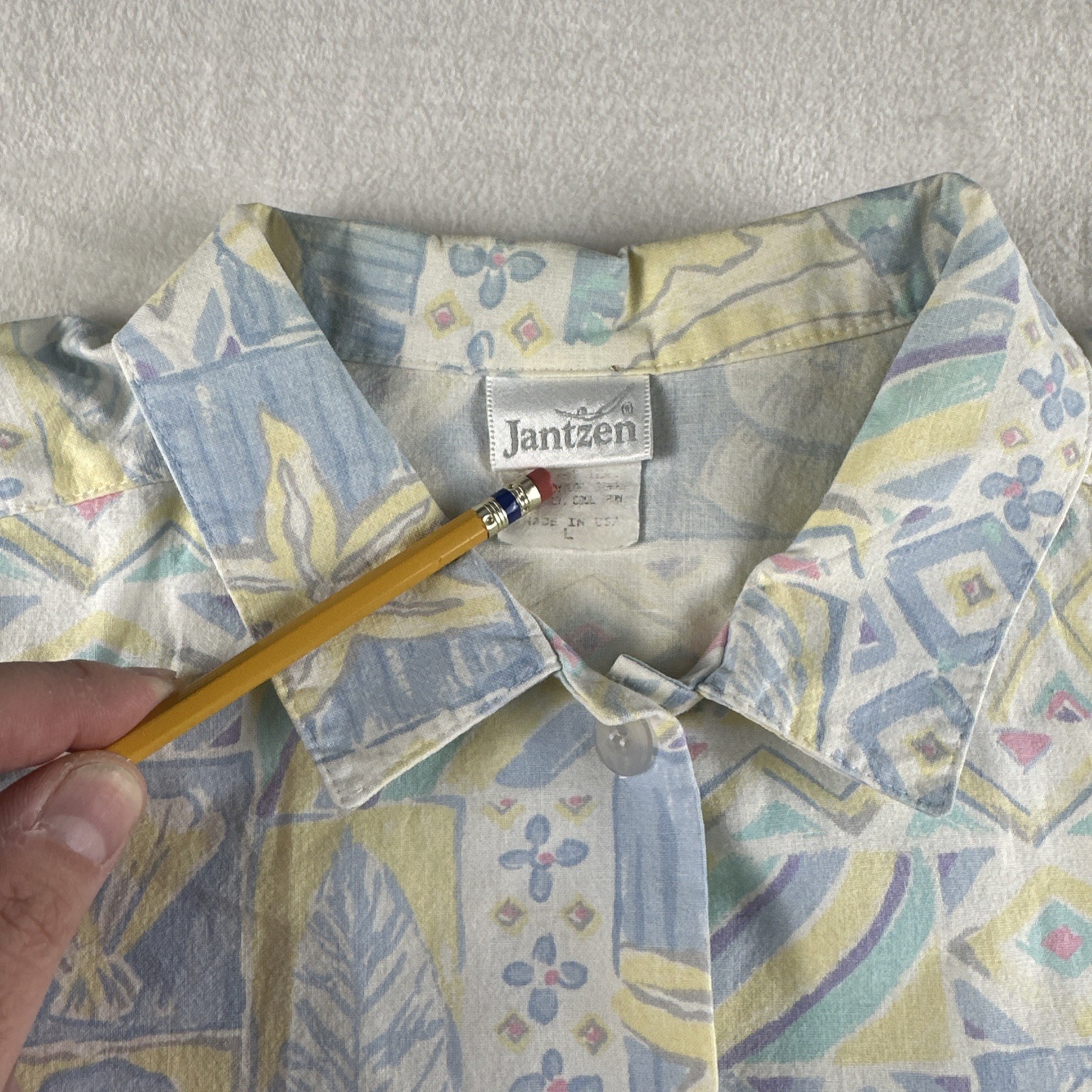 Jantzen Button Shirt, Vintage, USA Made, Retro Argyle, Stranger Things, Hippy