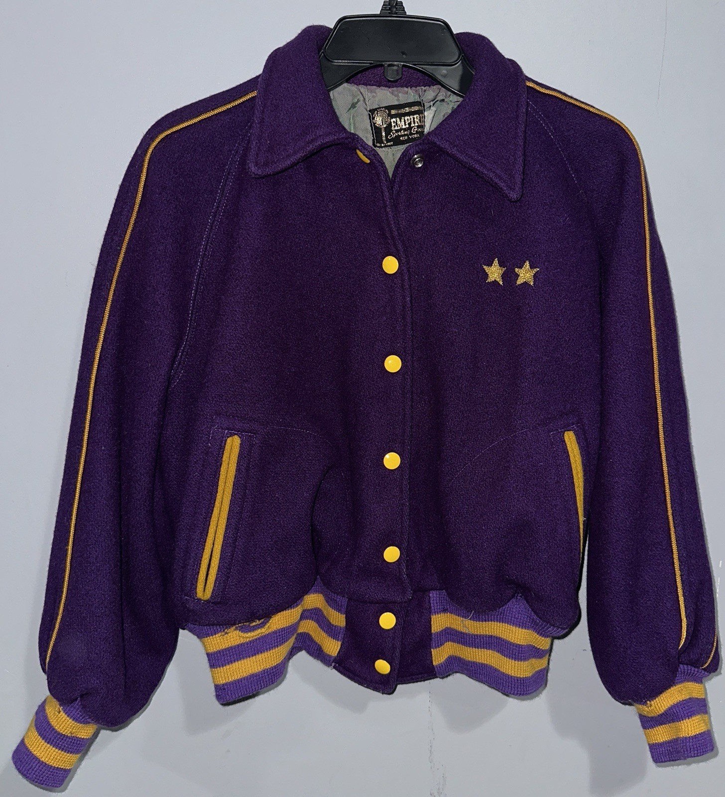 Vtg Empire Purple Wool Varsity Jacket Size 42 Shrunken Fits Men’s Small