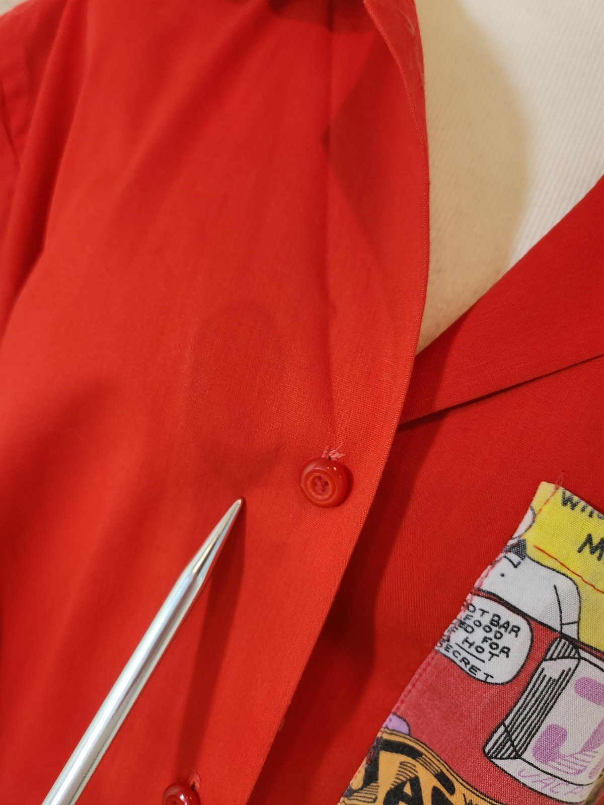 Trim Comic Book Button Up Top Red Retro Cool Large Handmade