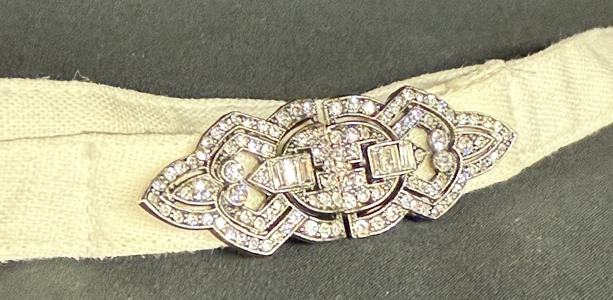 Vintage Art Deco Interlocking Belt Buckle Rhinestone Dress Clasp Cloth Sash 30s