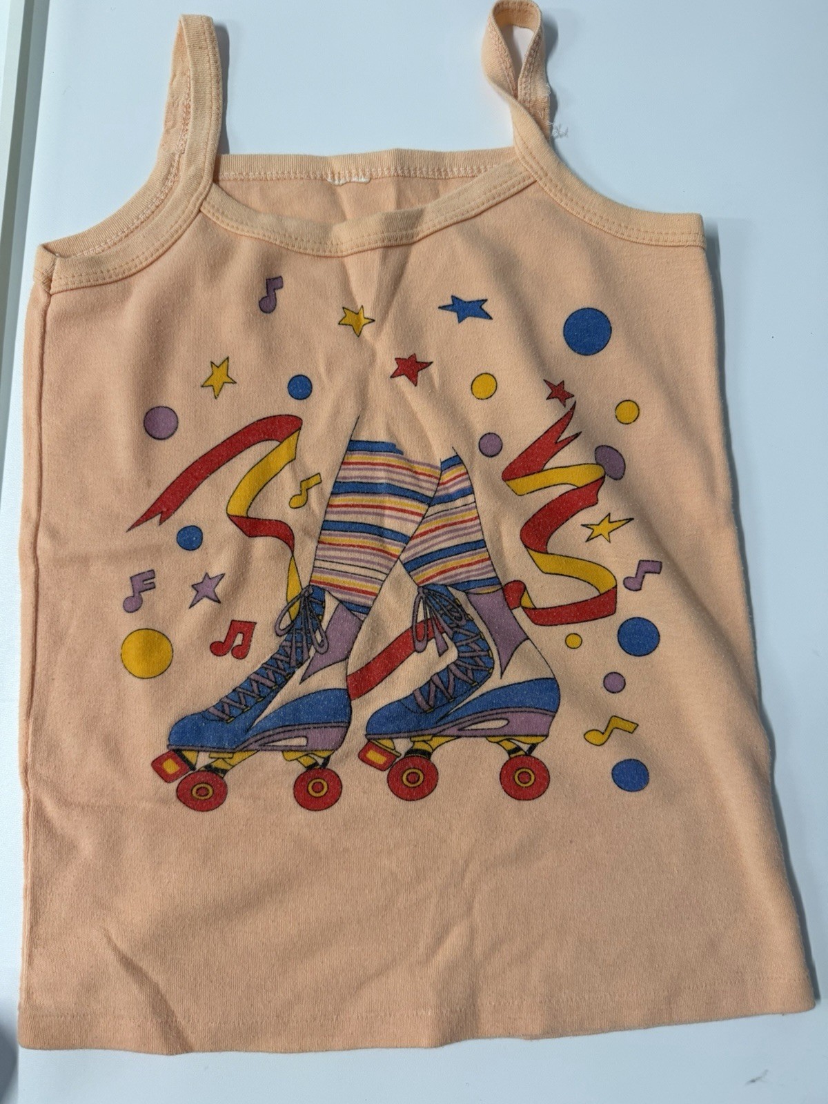 Vtg 70s 80s Roller Skate Disco Tank Top Single Stitch Rainbow Crop Graphic