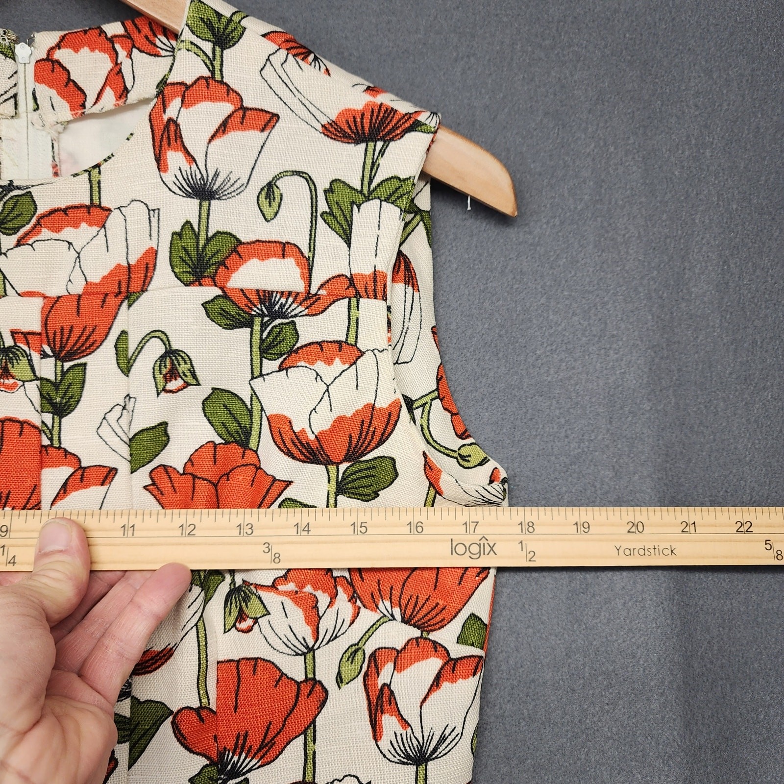 Vtg 60s Handmade Womens 2 Piece Dress Top Set Orange Floral Mod Pleat Belt Twee
