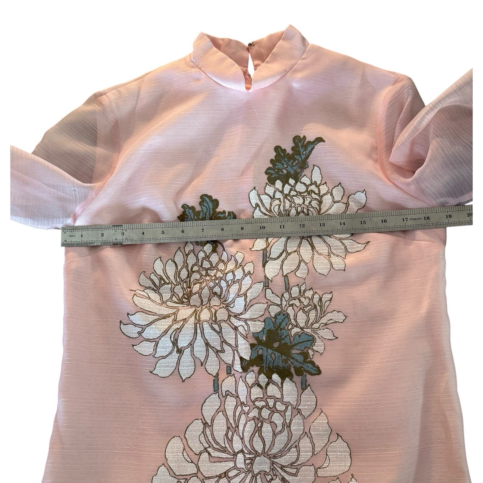 VTG 1970s Alfred Shaheen Hawaiian Maxi Floral Dress Tafetta Long Sleeve Mod