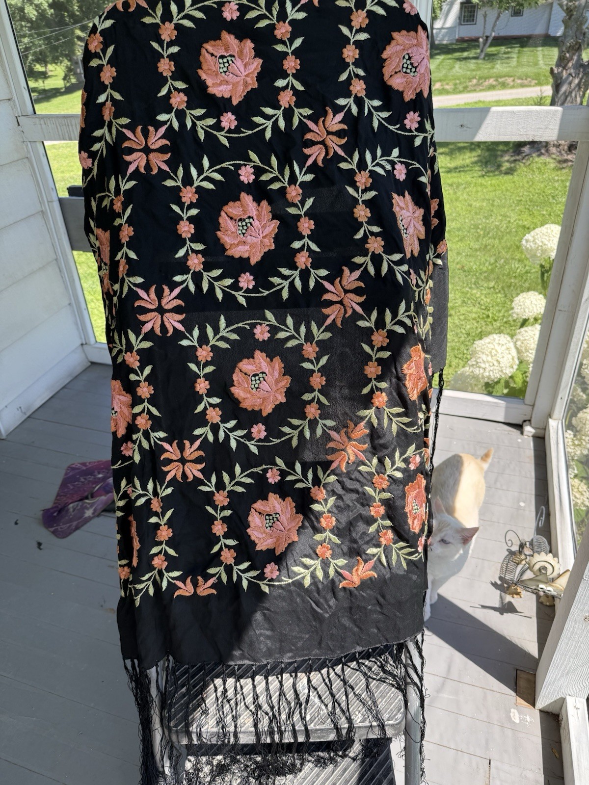 Vintage Black And Orange Shawl