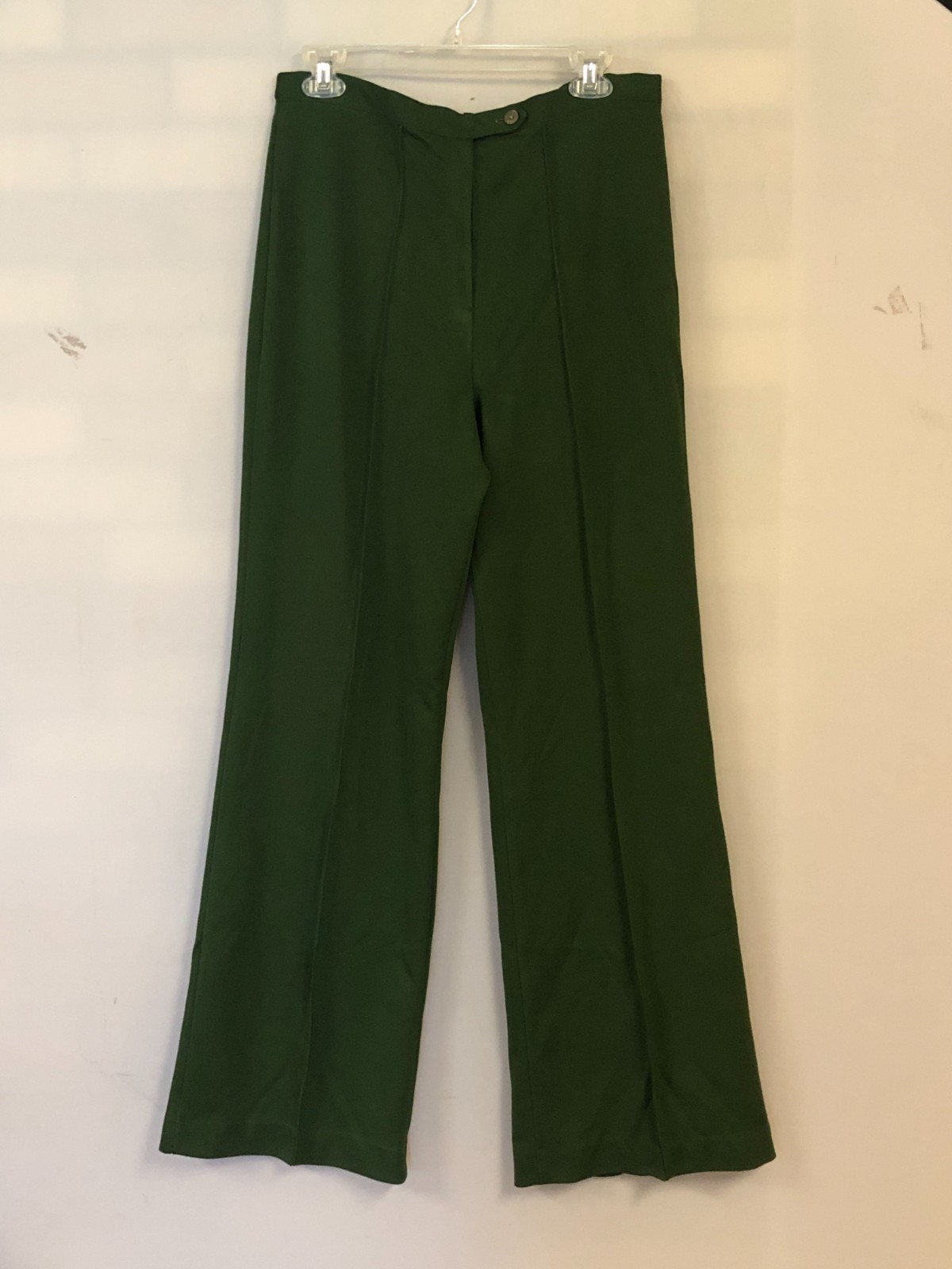 Vintage 60s or 70s Carlo Conde’ Green Flared Leg Polyester Pants 33W X 31 Inseam