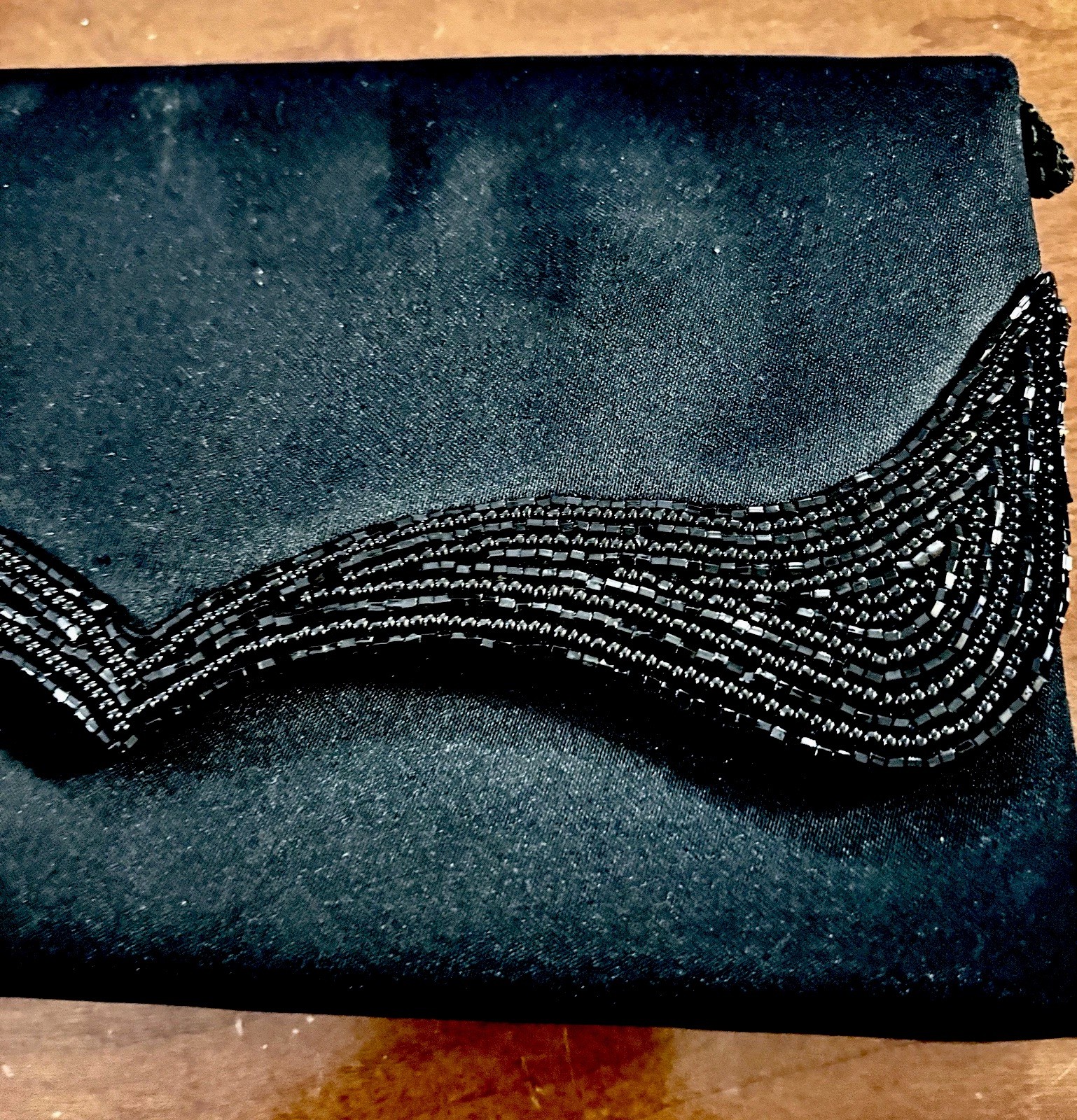 Vintage Wainwright & Spencer Black Satin Beaded Evening Clutch Bag Purse Wedding