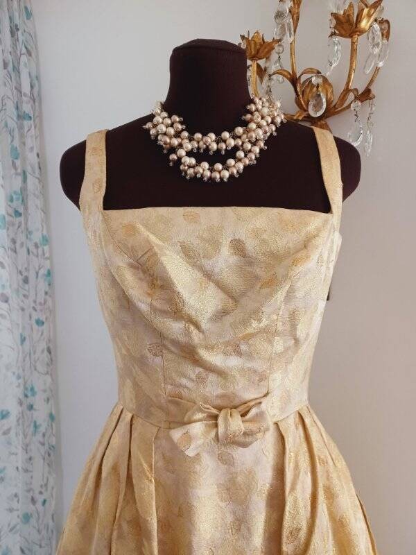 Vintage 1950’s Gold Balloon Dress From Paris Sleeveless Lorene Victor Hugo S