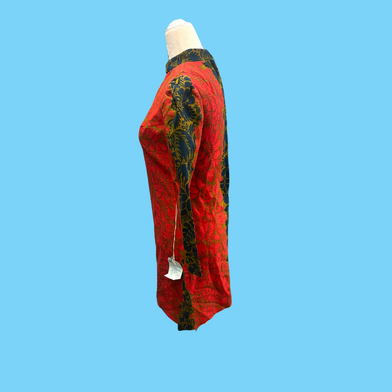 Vintage 1960s Bright Retro Pattern Lohmans Midi Dress Size 5 Red Gold Black