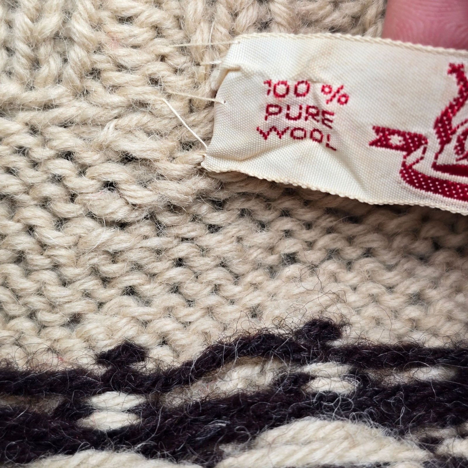 VTG CJ Viking Danish Wool Cardigan Sweater Med Red Tan Fair Isle Denmark Folk