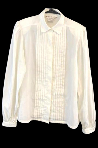 Vintage Caren Charles Women’s Size 14 Cream Blouse Pleated Sheer Made in Taiwan