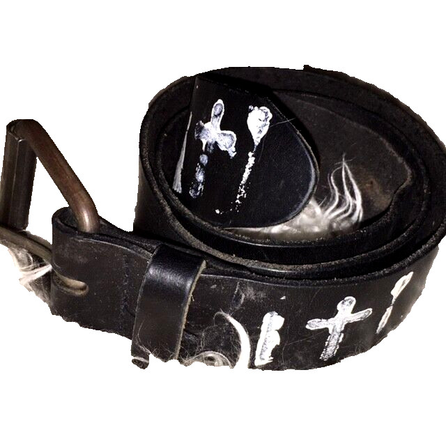 Vintage Leather Belt Custom Holy Painted Crosses 33in-37in, Unisex One of a Kind