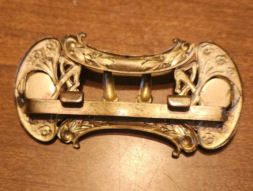 Antique Gold Tone Art Nouveau Belt Buckle w/ Purple Stones