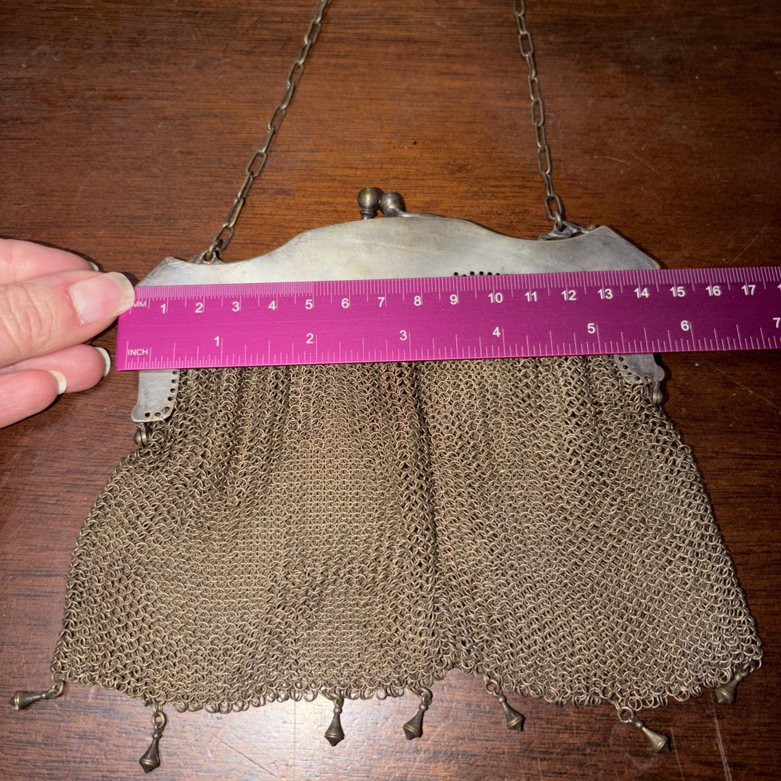 Antique Art Nouveau German Silver Mesh Chain Link Mail Purse Clutch Evening Bag