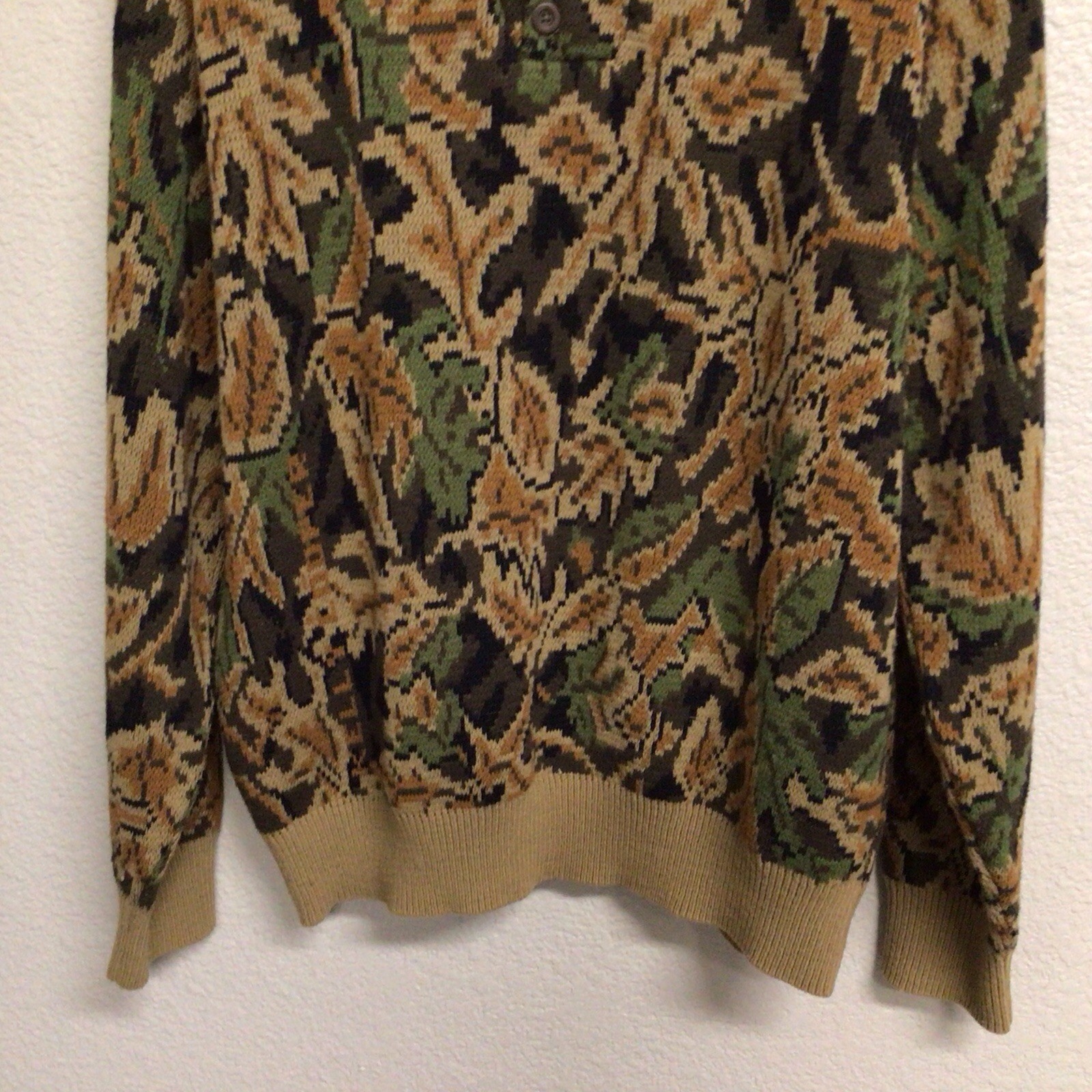 Whitewater Outdoor Kelly Cooper Leaf Camo Sweater Hunting Wool Blend XL Vintage