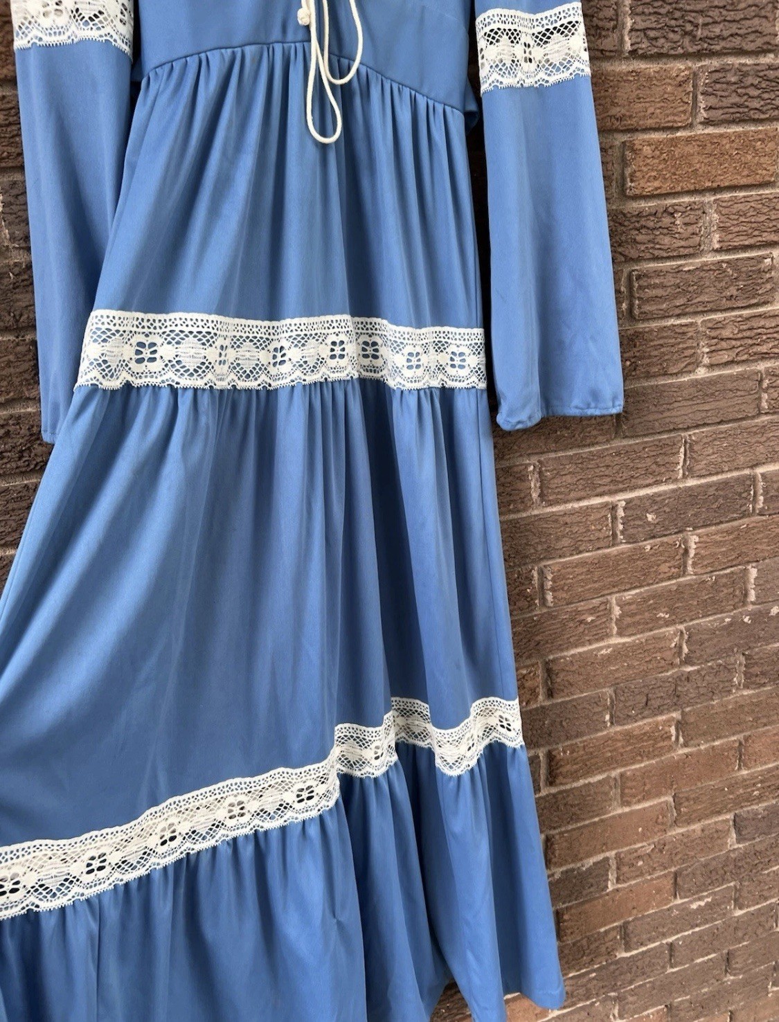 Vintage 1970’s Cottage Core Prairie Maxi Dress Blue Romantic Medium