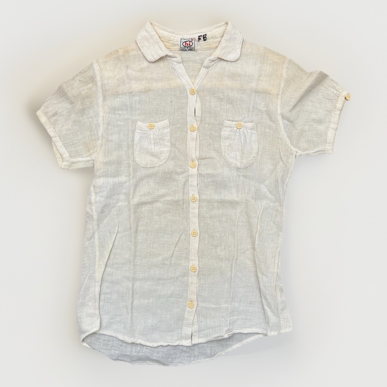 Vtg 60s Cotton Linen Pocket Distressed Shirt Hippie India Women’s S/M Hippie