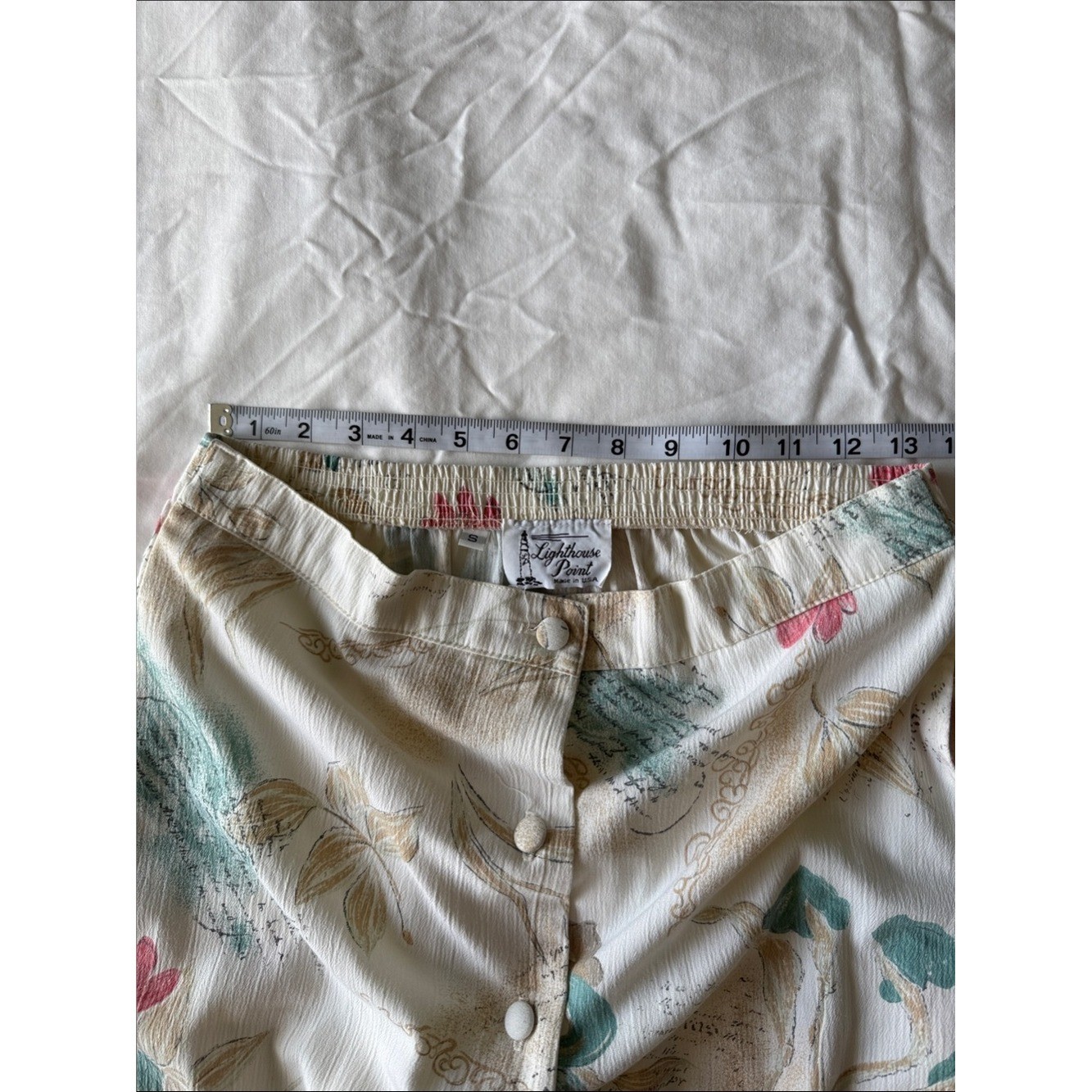 Vintage Cream Floral Button-Front A-Line Skirt