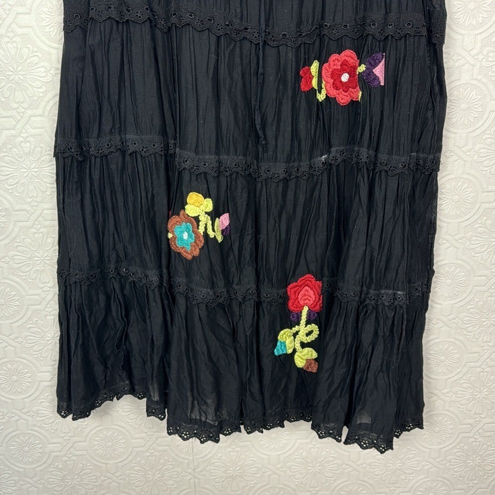 Y2K 90s Vintage Maxi Skirt Goth Whimsical Embroidered Boho Hippie Black Garden