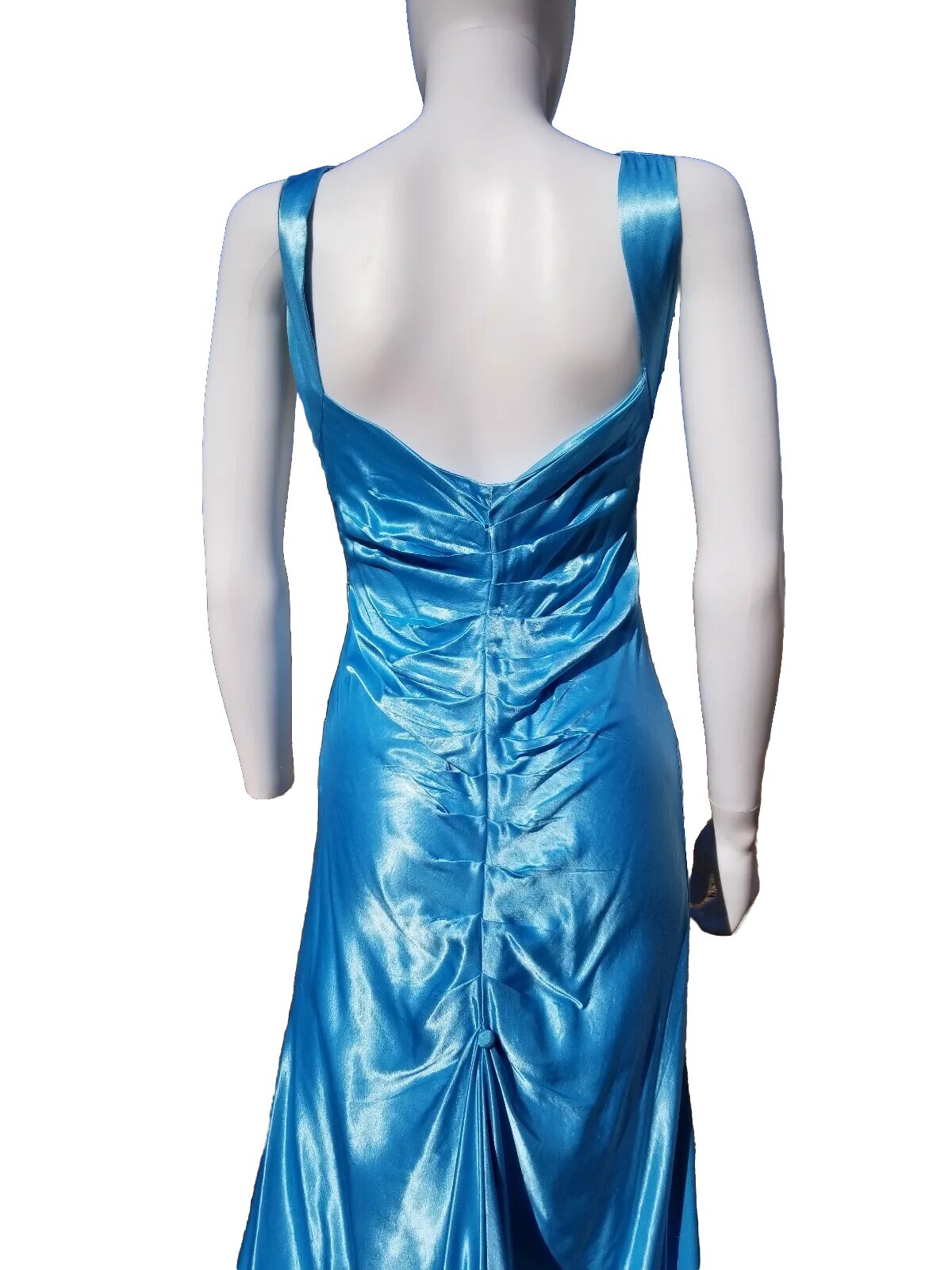 Vtg 90s Zum Zum Niki Livas Blue Satin Bias Cocktail Gown Ruched Back prom dress