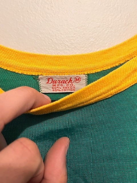Vintage 60s 70s Durene Short Sleeve Jersey Green Dolpin Restaurant M