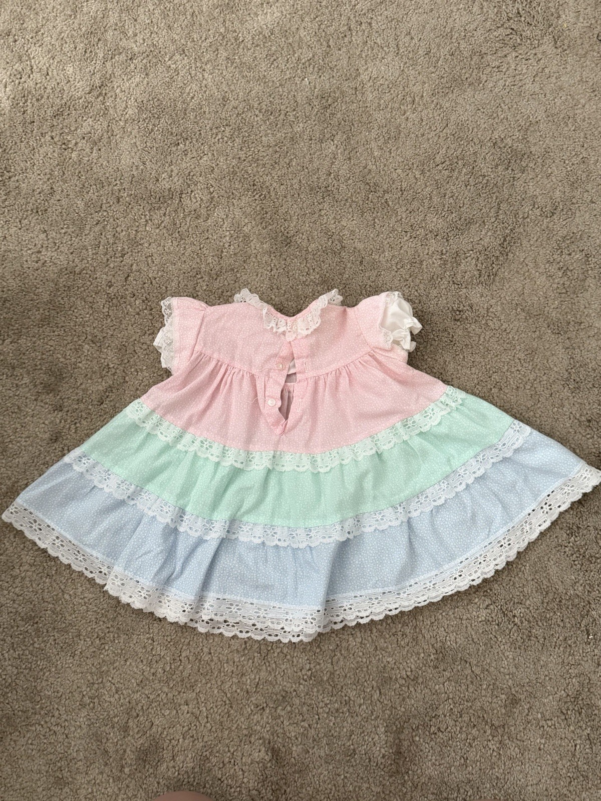 Vintage Pastel Tiered Lace Raggedy Ann Baby Girl Dress 18mo Great Condition