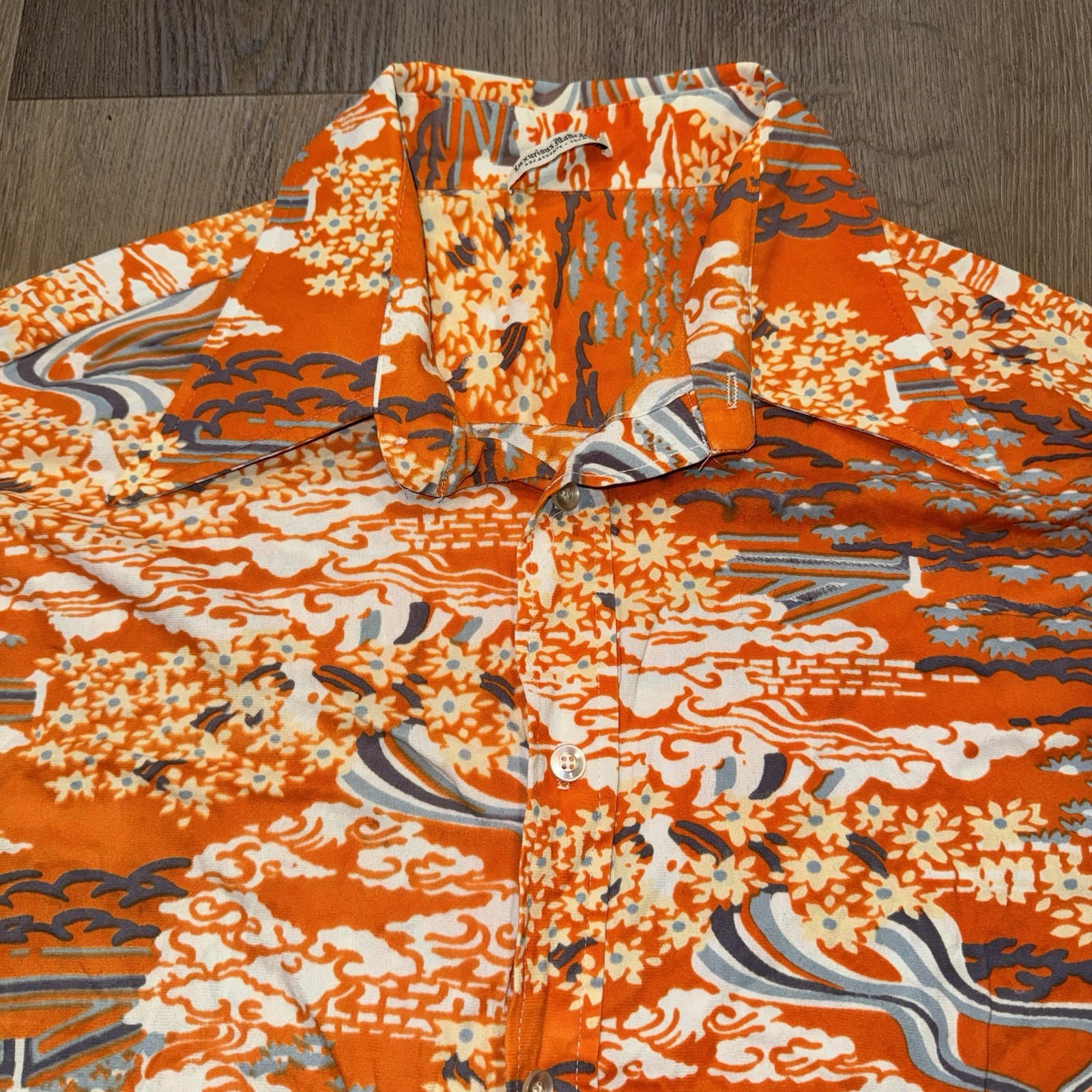 Vtg 60s 70s Disco Shirt Mens XL Abstract Floral Saturday Night Fever Beatnik Mod