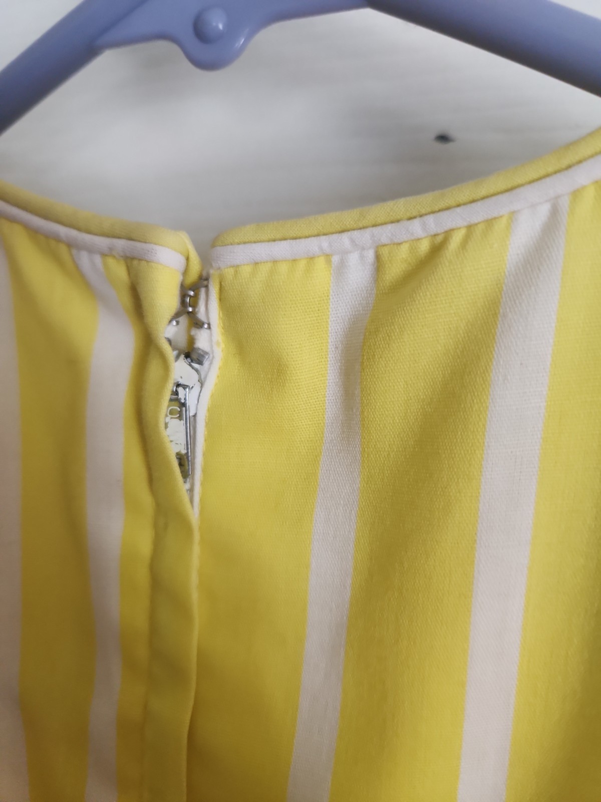 Vintage 1960s Carol Brent Yellow White Stripes Sleeveless Dress