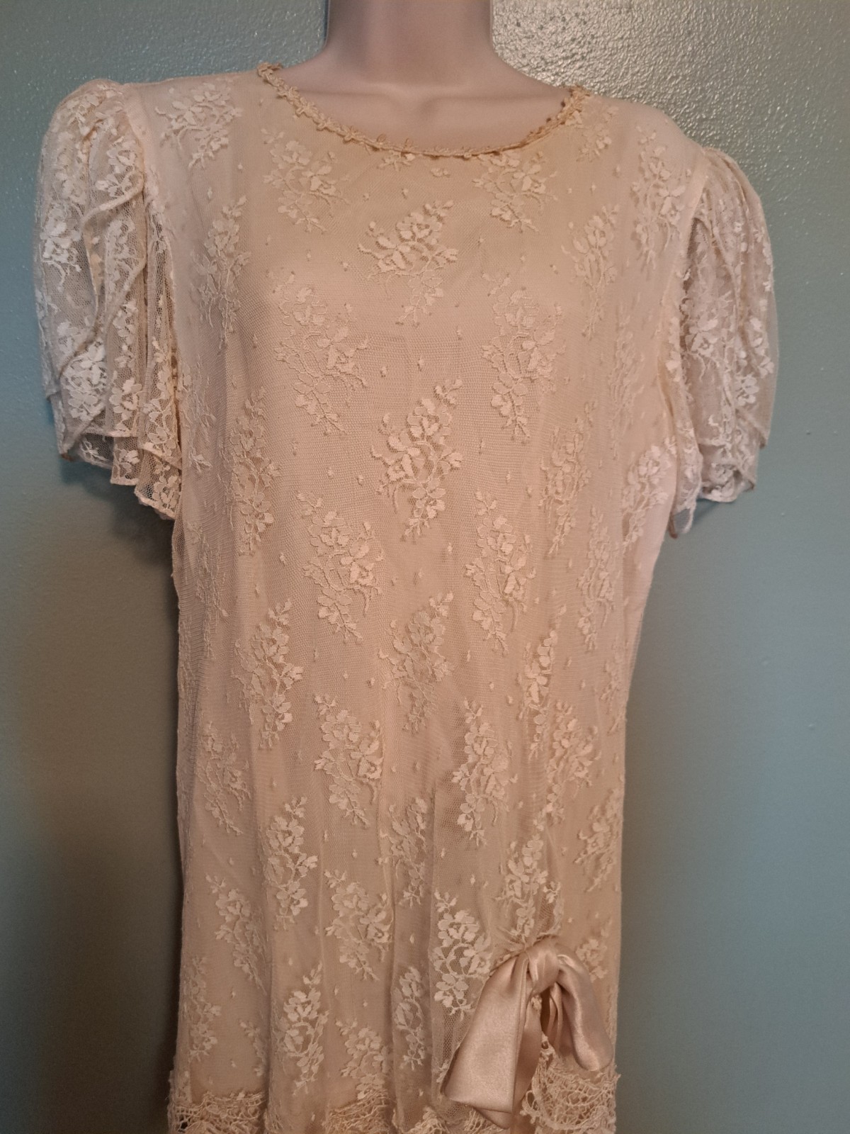 Vintage Barbara Chodos Floral Lace Dress Cream Color Size 14