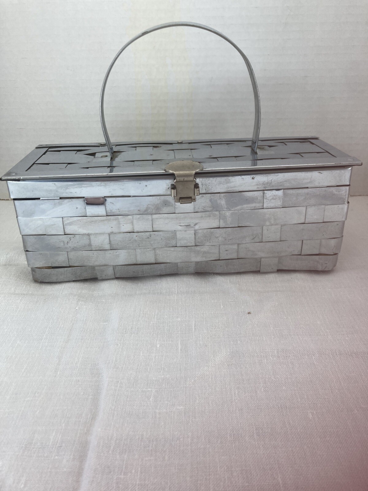 Vintage 1950’s Modern Silver Basket Weave Rectangle Metal Purse Handbag